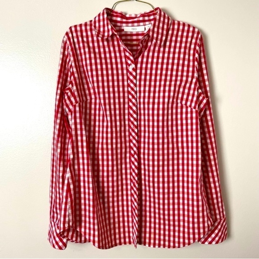 1901 Button Down Shirt Long Sleeve Collared Plaid Cotten Red White XS